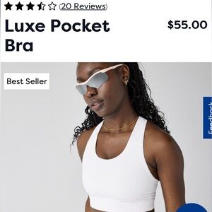 Brooks White Luxe Pocket Bra